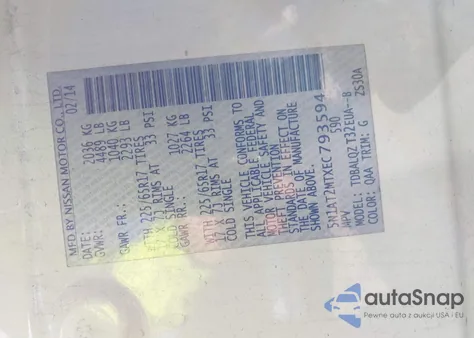 2014 Nissan Rogue Sv z USA, uszkodzony, nr VIN 5N1AT2MTXEC793594